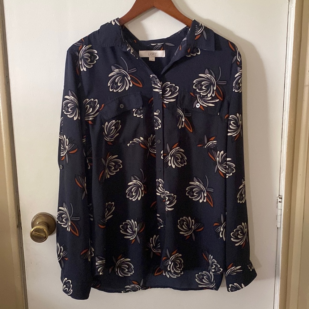 Ann Taylor Loft Floral Button Front Blouse
